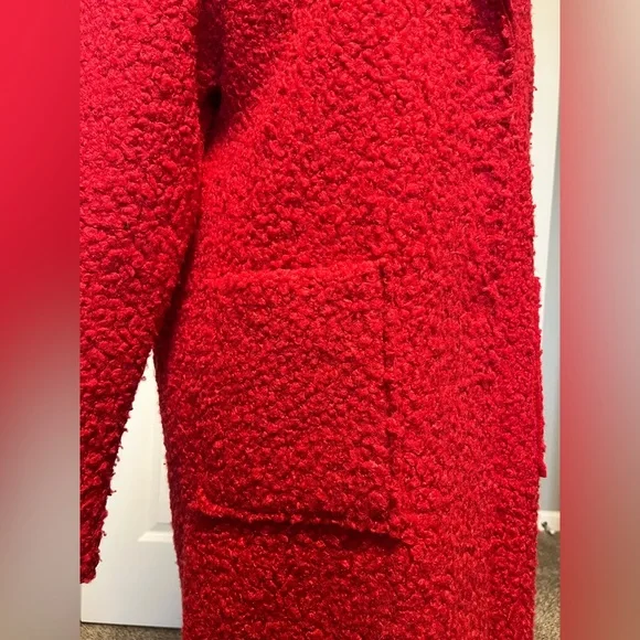 Charlie B Boucle Red Knit Jacket Coat Snap Front long sleeve stretch 60s Sz Med - Picture 8 of 16